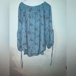LOFT Blue Tie Front Blouse with Peter Pan Collar